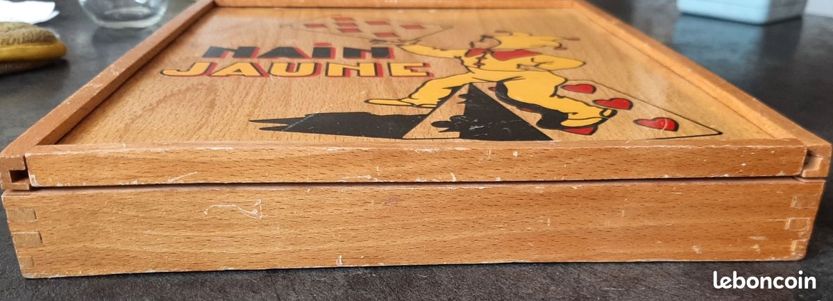 Boite de jeu ancienne Nain jaune en bois complète - Antiquités