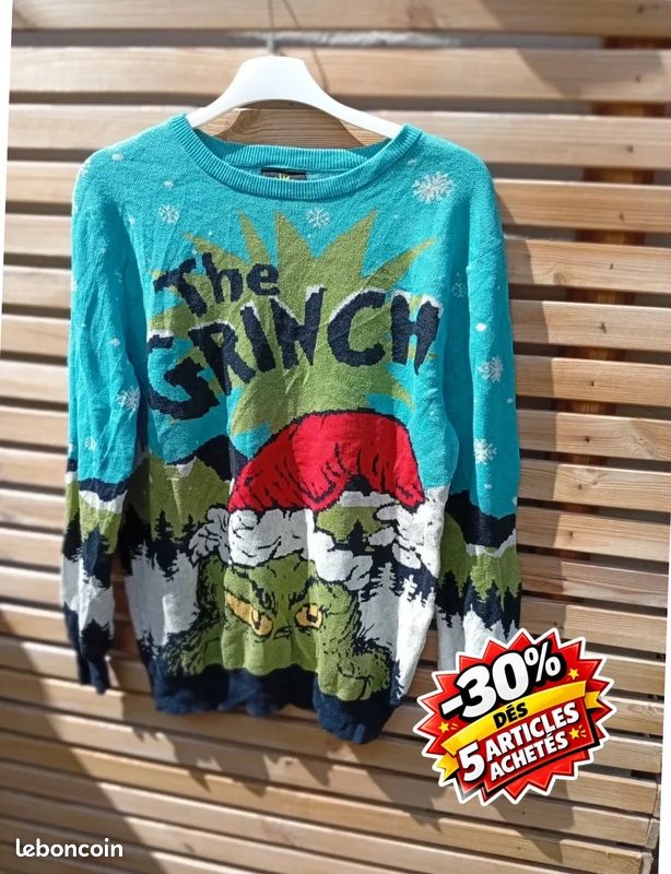 Pull de Noël The Grinch Homme L Le Grinch Tête en Bas Vintage (image 1)