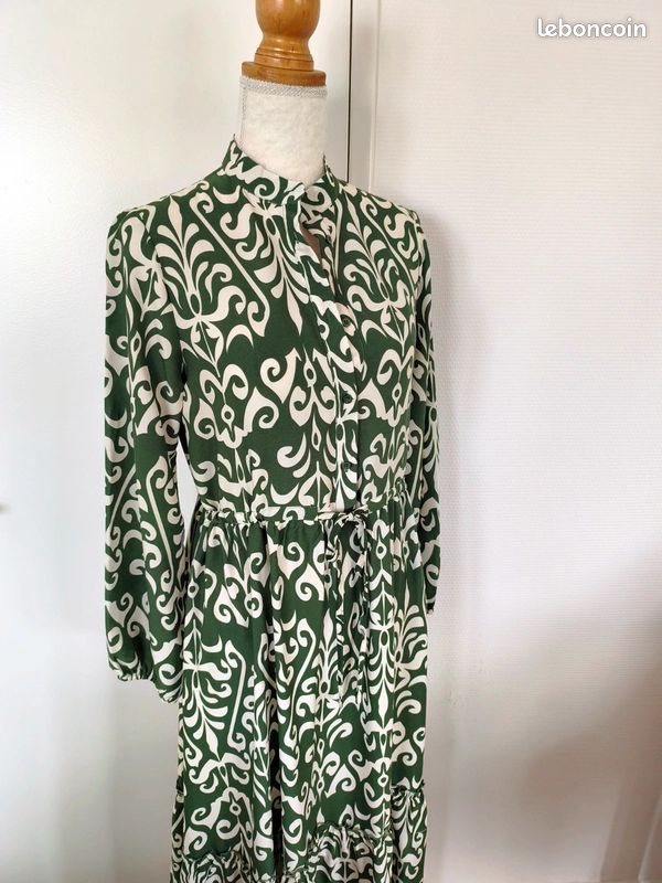 Robe longue imprimé vert et blanc, Joli & Jolly, taille 38 (image 6)