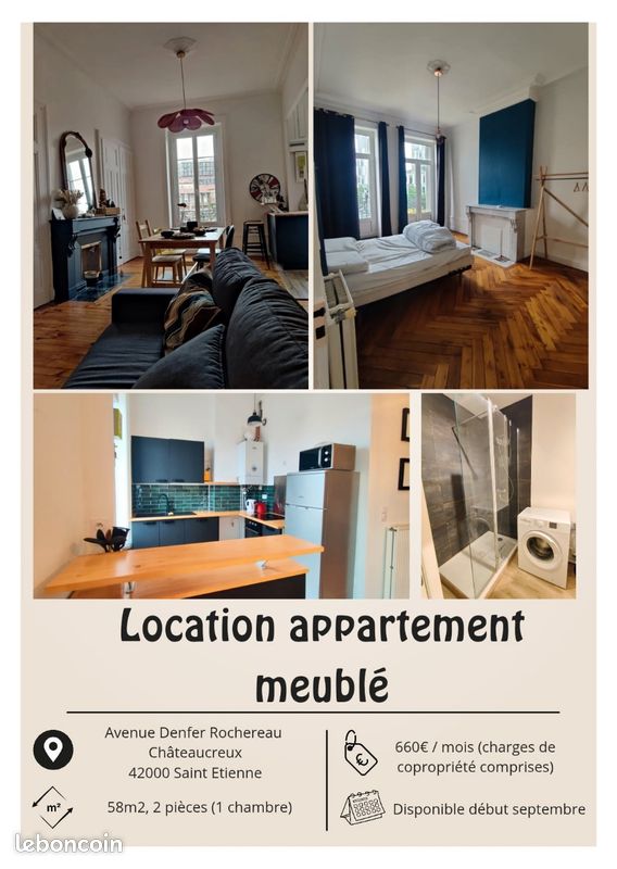 Appartement 2 pièces 58 m² · à Saint-Étienne · 58 m² · 660 €