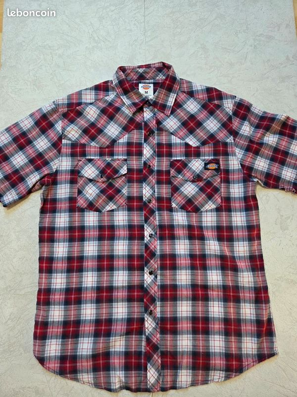 Chemise Dickies carreaux rouge noir blanc manches courtes workwear vintage taille M (image 2)