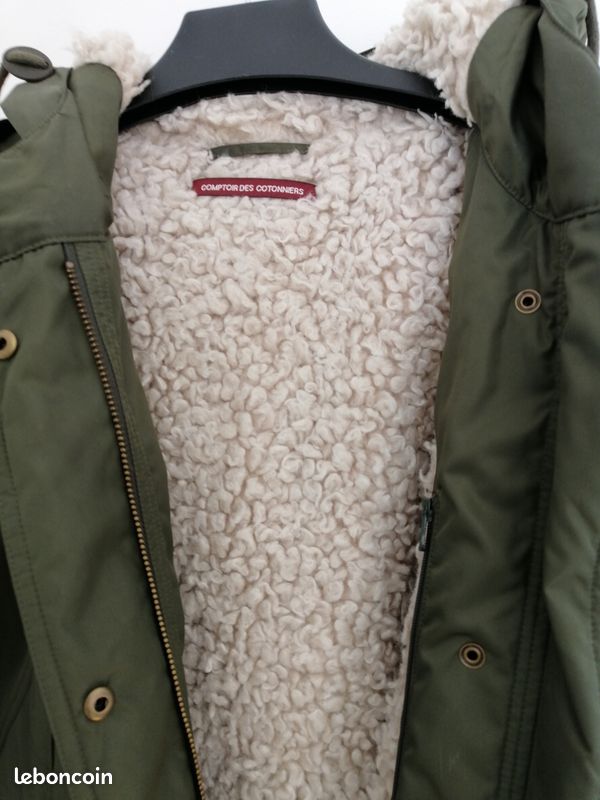 Parka Noir Comptoir Des Cotonniers Taille 38/40 – Coton Chambray, Doublure Polaire, Occasion Très Bon état