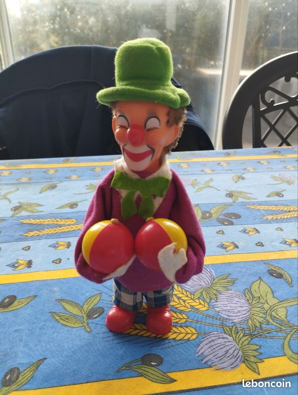 Automate ancien mécanique – Chat clown sur socle bois