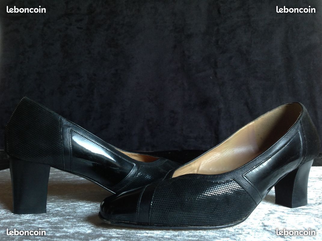 ESCARPINS CORINE TOUT CUIR VÉRITABLE NOIR VERNIS Envoi Possible (image 7)