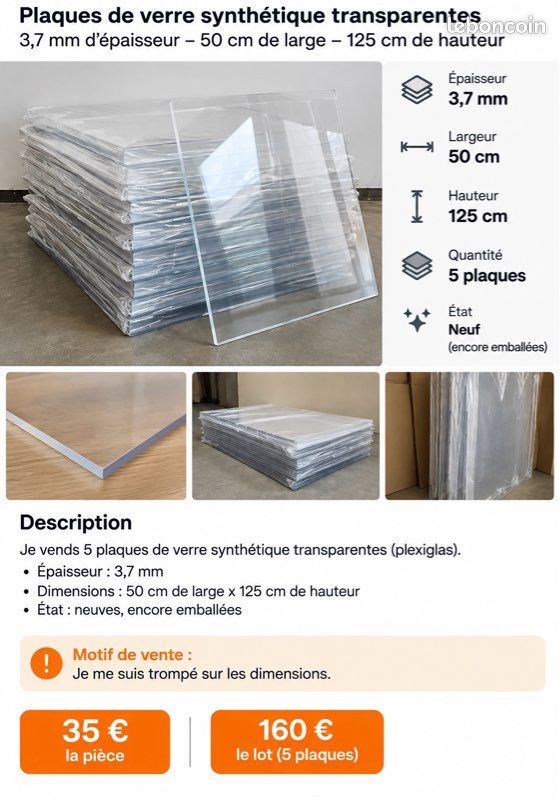 Plaques de verre synthétique transparentes – 3,7 mm (image 1)