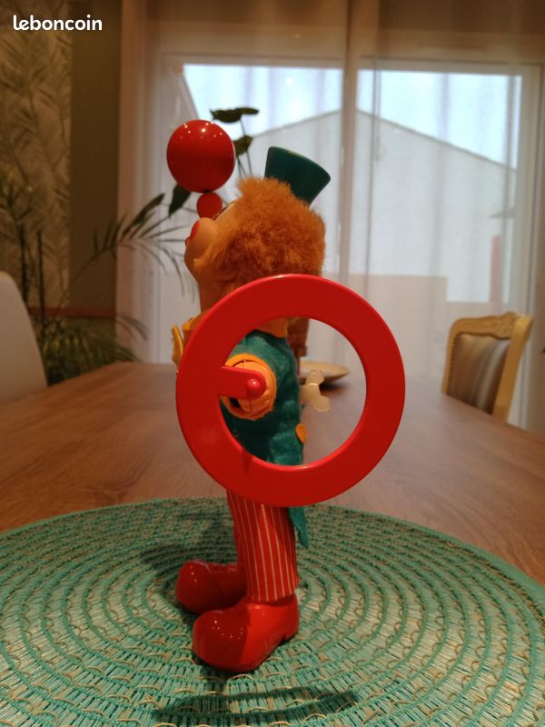 Jouet Ancien Automate Clown Avec Accordéon - Filoguidé - Fonctionnement Mécanique
