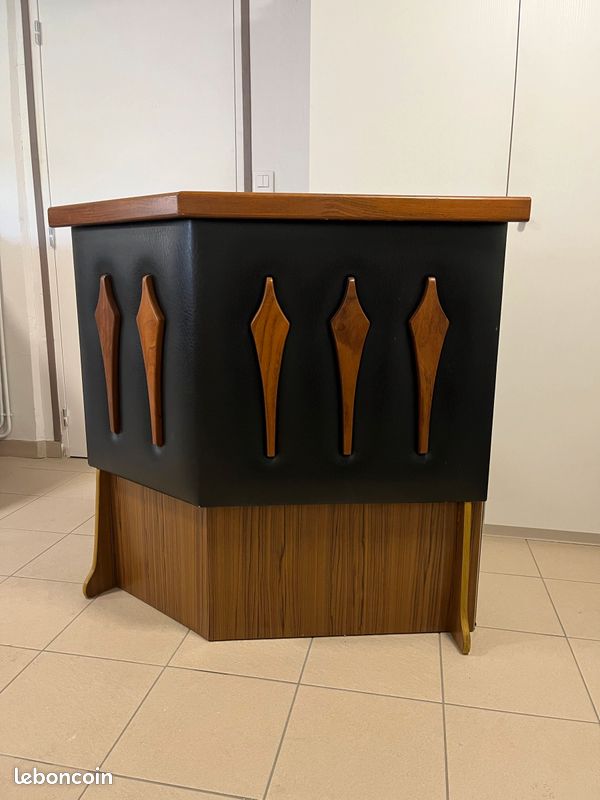 Bar vintage en simili cuir, palissandre et formica - 1960 (image 2)