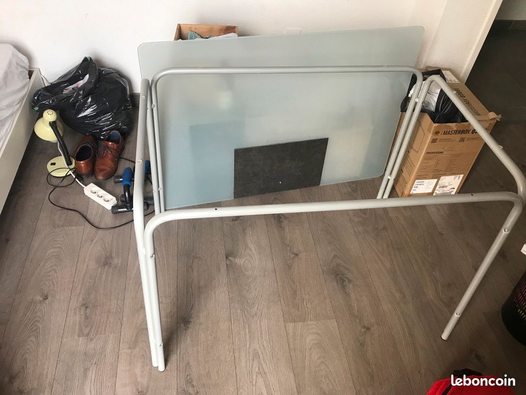 Bureau, plaque de verre sur armature en métal (image 5)