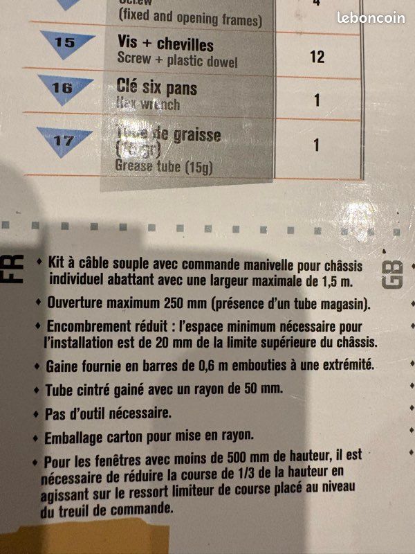 Kit pour châssis abattant souchier à câble souple (image 2)