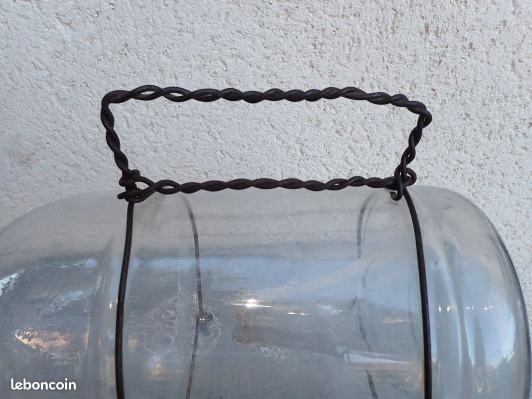 Ancien Piège à Vairons Bouteille En Verre Soufflé Art Populaire Pêche Xix Eme