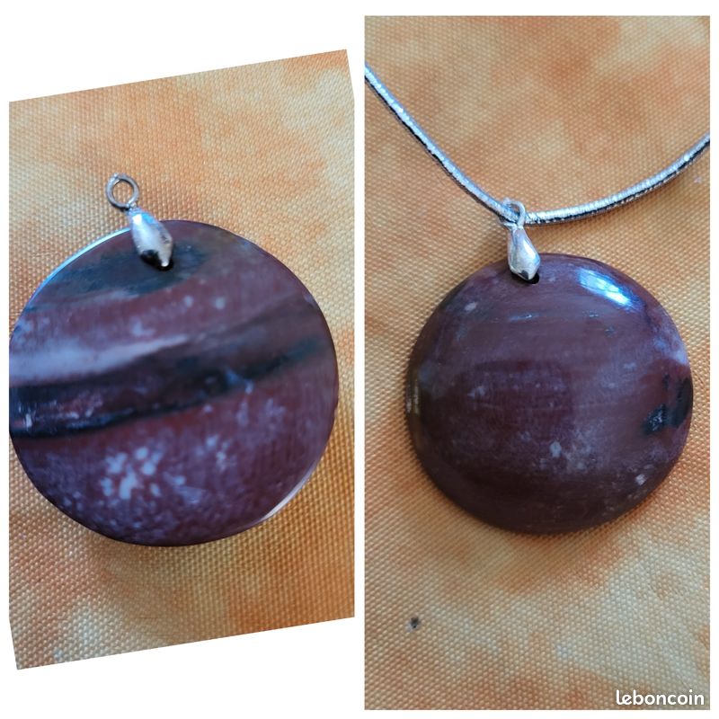 Pendentif bois silicifie forme ronde (image 1)