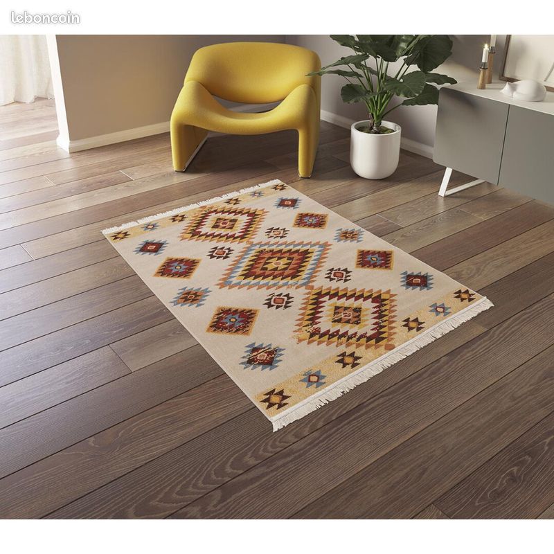 Tapis plat ethnique avec franges Dayton Beige 120x170 (image 6)