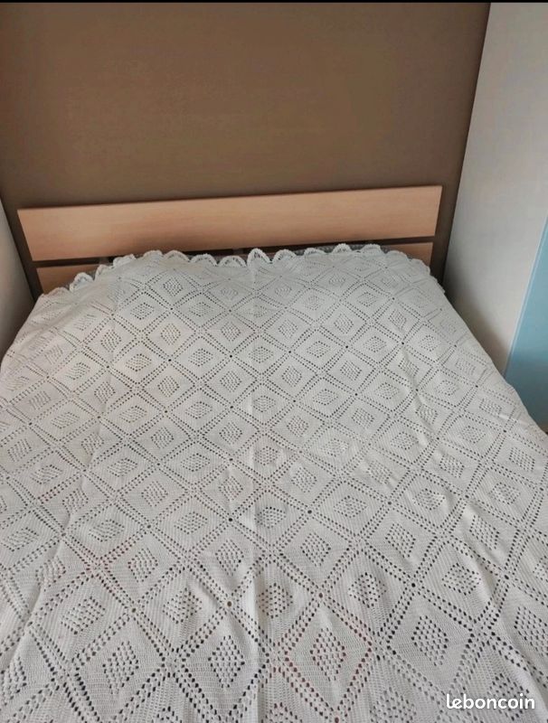 Dessus De Lit Ou Nappe Crocheté Fait Main – Blanc, 170x280 Cm, Coton