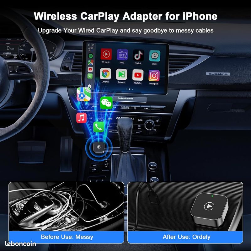 Ofottofo Adaptateur CarPlay Sans Fil Pour IPhone, Clé USB CarPlay