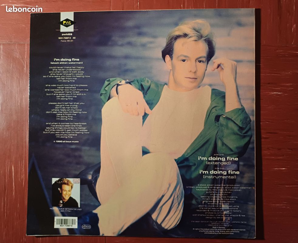 Jason DONOVAN : MAXI 45 Tours ~ I'M DOING FINE (1990) ~ Disque VINYLE (Années 90) (image 2)