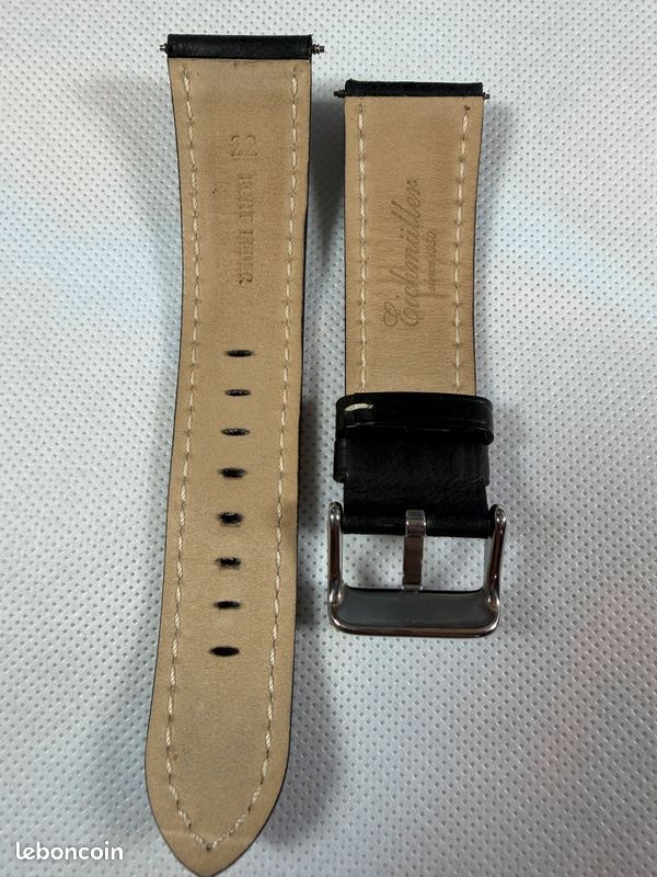Bracelet De Montre En Cuir Carbone Noir Avec Couture Blanche - Longueur Standard M, Pour Boîtier 18/20/22/24mm, Neuf