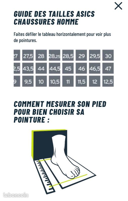 Pointure Us Asics Guide Taille Guide Taille Pointure Pied Taille