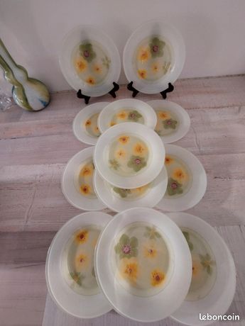 Lot De 5 Assiettes à Dessert Arcopal Clafouty De Marc Palluy - Verre Opalin Vintage