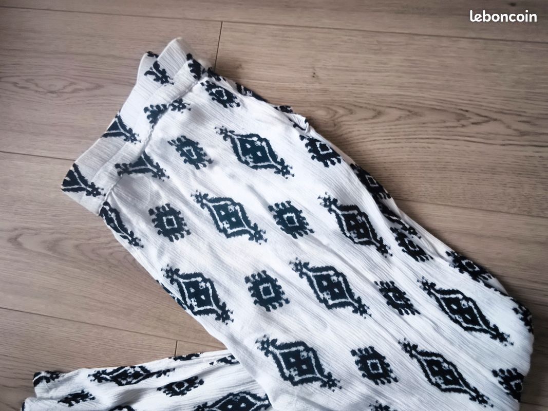 Kiabi femme - Pantalon d'été blanc à motifs noirs - Taille L (image 7)