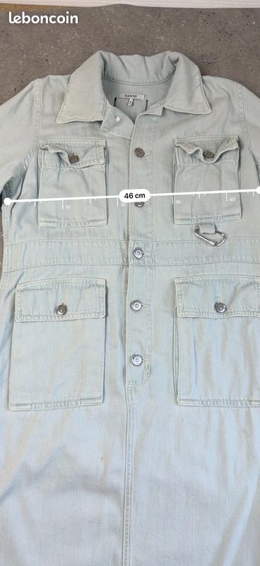 Robe combinaison en Jean Ganni L Femme - 40 bleu clair denim col chemise coton boutons pression (image 14)