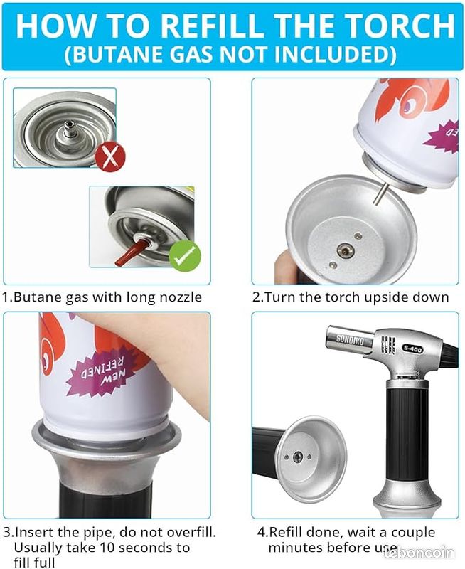 Chalumeau De Cuisine Sondiko S907 - Flamme Réglable 1371°C - Jauge Carburant - Recharge Butane