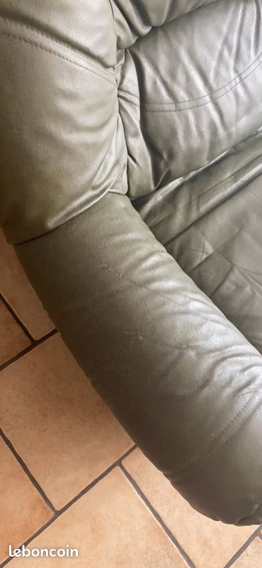 Canapé + fauteuil en cuir vert sapin (image 3)