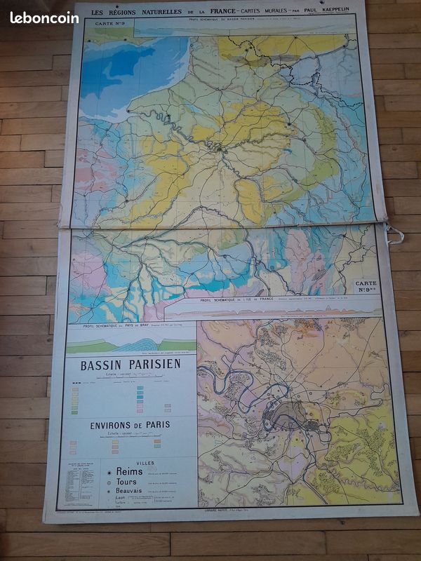 PS2 Ancienne carte scolaire Hatier Les régions naturelles de France - N°9 -9Bis (carte double) Bassin Parisien par Paul Kaeppelin (image 12)