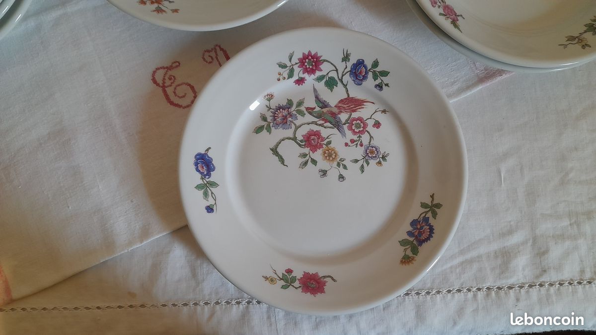 Superbes sept anciennes assiettes creuses Fonteyne la Rochelle Véritable porcelaine extra dure en excellent état (image 17)