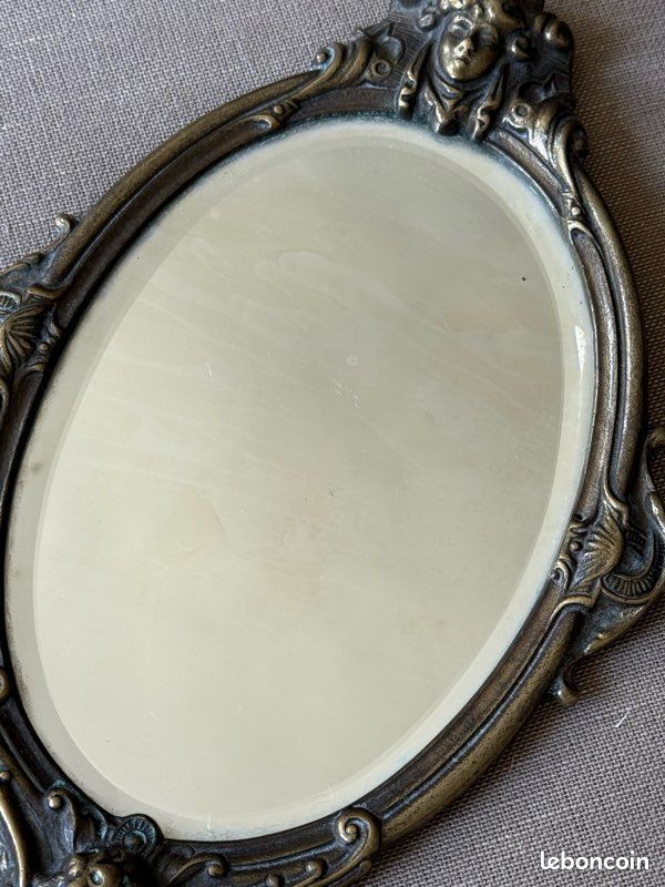 Pendentif Miroir Ancien Art Nouveau 1900 - Nacre Et Métal Chromé, Occasion