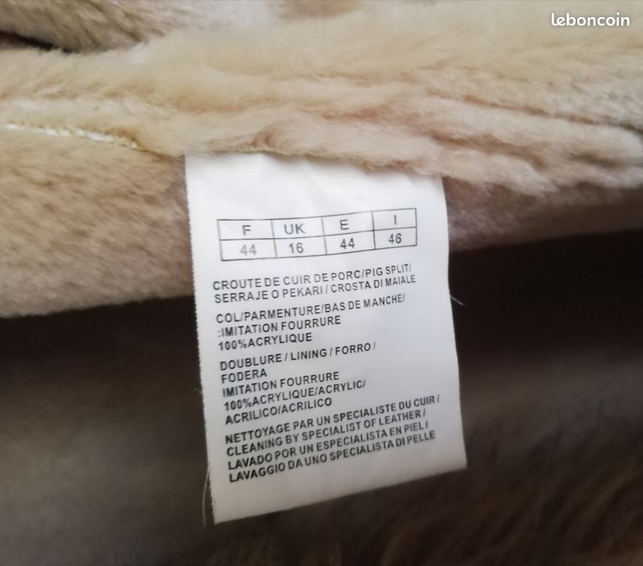 Manteau cuir et fourrure beige (image 3)