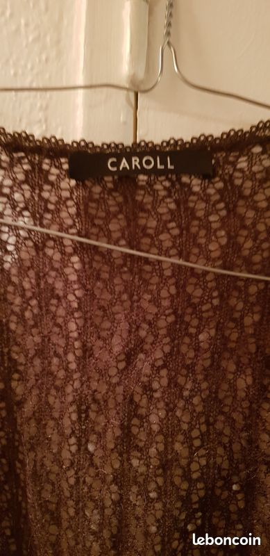 Gilet tricot dentelle marron caroll T36 (image 3)