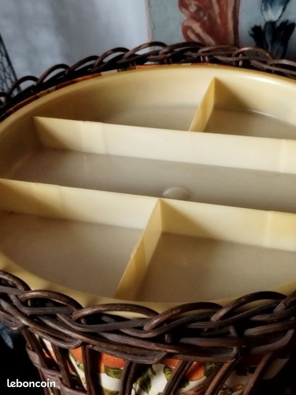 Travailleuse en rotin bambou et tissu ANNEES 70-panier ouvrage couture Vintage (image 11)