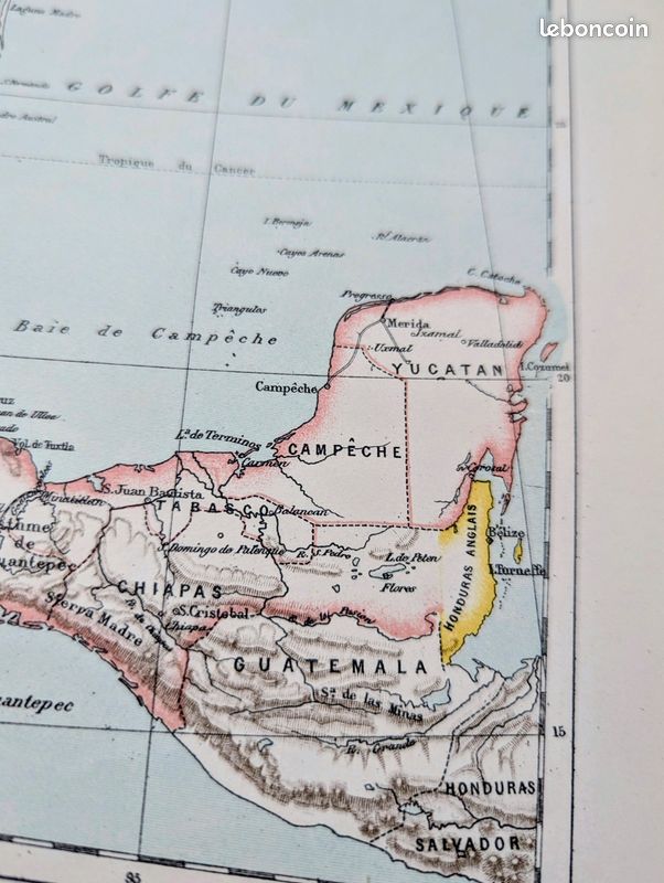 Mexique, carte d'époque, 1887, Authentique (image 6)