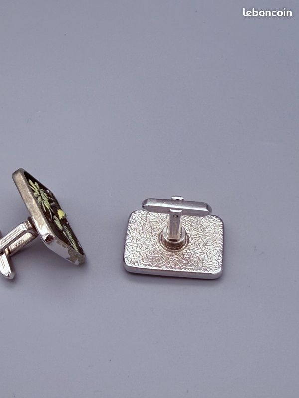 Boutons De Manchette Modernistes En Acier Inoxydable Et Hématite Polie - Neufs