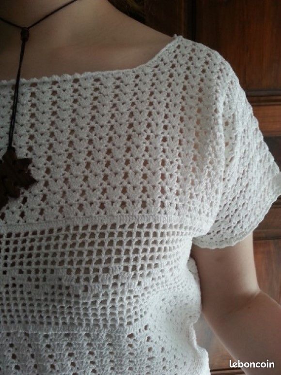 Superbe débardeur BLANC réalisé au crochet T.40/42 _modèle UNIQUE (image 2)