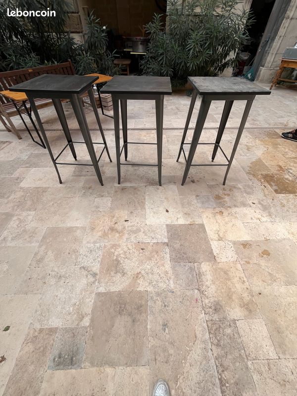3 tables d'intérieure ou d'extérieure noir avec pieds en métal (image 2)
