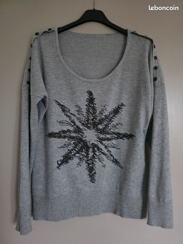 Pull-tunique Patrice Bréal Noir Et Gris - Laine Mélangée - Taille 5/XL - Neuf Sans étiquettes