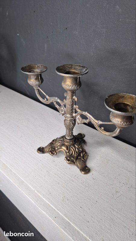 Chandelier 3 Bougies en Laiton Vintage – Style Baroque (image 2)