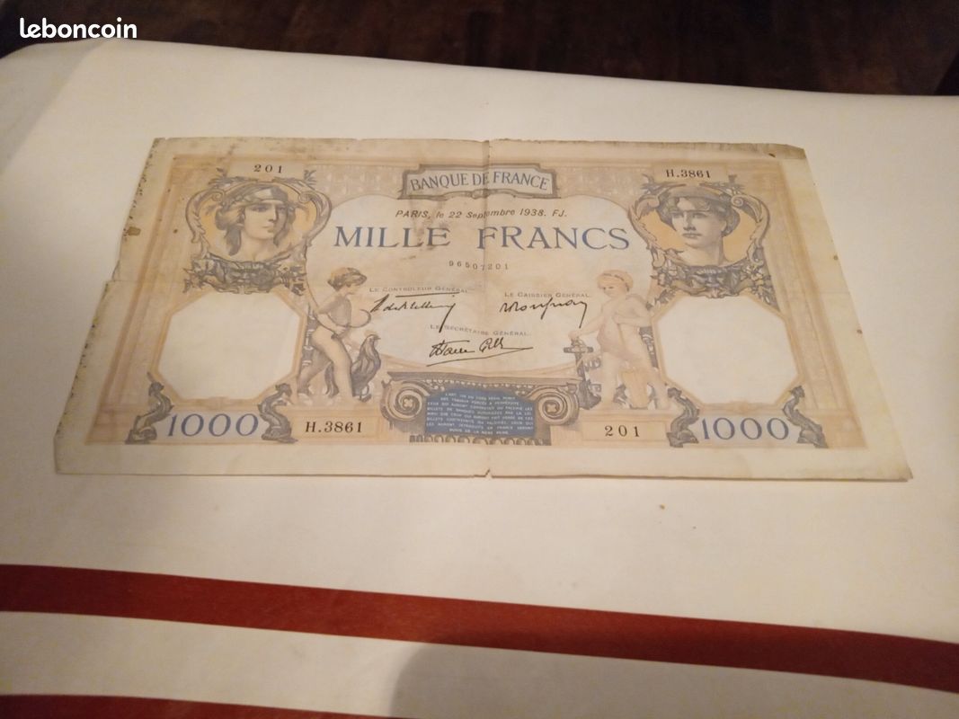 Billet de 1000 francs, 1938 (image 1)