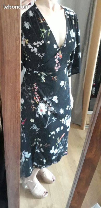 Robe asymétrique portefeuille noire fleurs cache cache t 40 neuve (image 4)