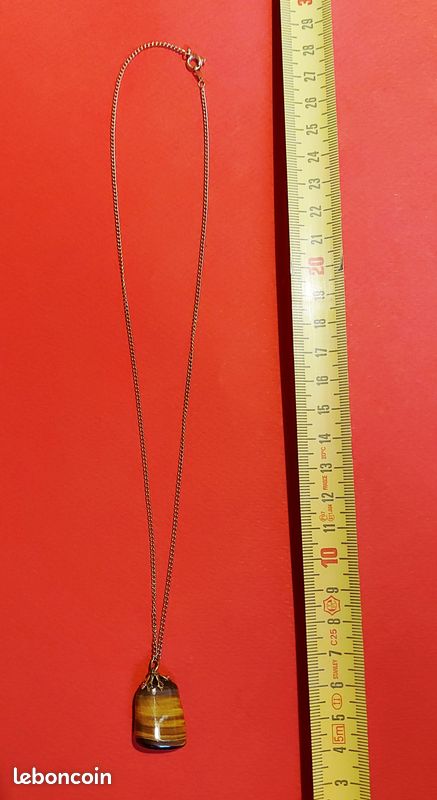 Bijou pendentif oeil du tigre plaqué or ? Collier n°12 chaine (image 2)