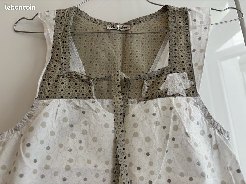 Haut pur coton blanc et beige Bizzbee (image 2)