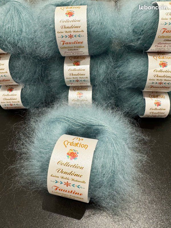 Lot De 10 Pelotes Laine Kid Mohair Gris-vert - Fabriqué En France, Pour Tricot Et Crochet