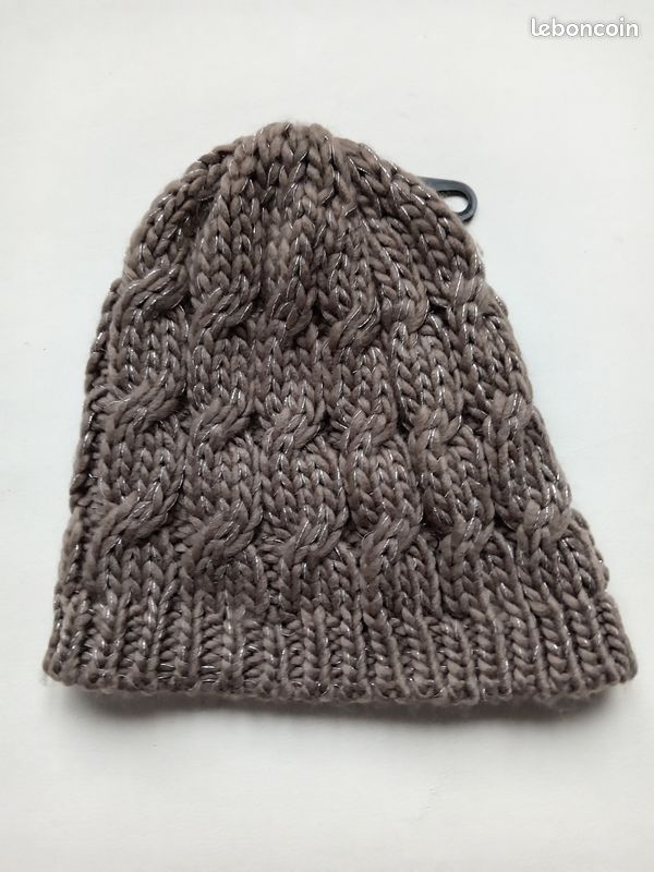 Bonnet marron fils argentés (image 1)