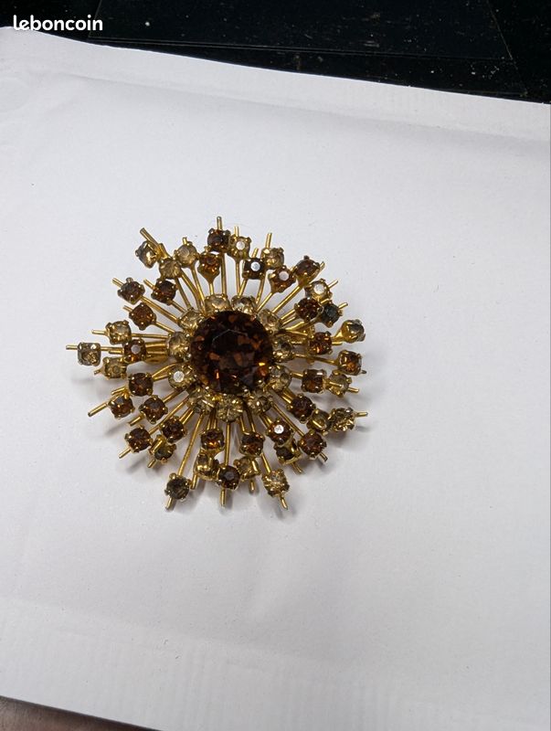 Lot De 3 Broches Anciennes Vintage Avec Strass - Bijoux D'occasion En Bon état