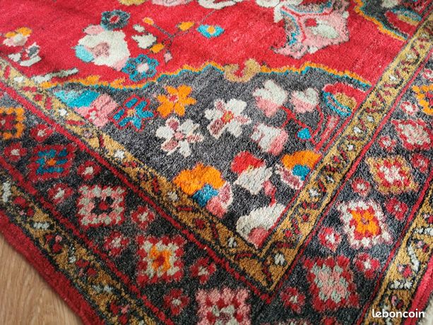 Grand Tapis Patchwork Vintage Kelim 200x150 Cm - Look Usé Tendance, Rouge, Fait Main