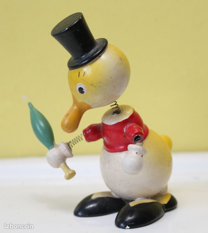 Figurine Canard Ancienne GOULA Espagne, Jouet En Bois Et Ressort, Plus De 60 Ans