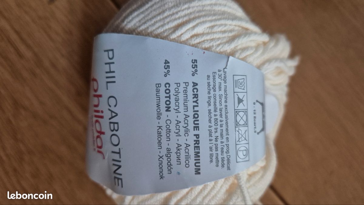 2 Pelotes De Coton Phildar Cabotine écru - Aiguille 3.5, 100% Coton, Neuves