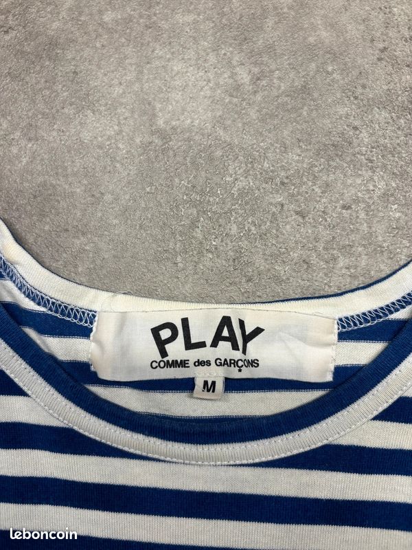 T-shirt manches longues / Longsleeve Comme Des Garçons marine et blanc à rayures | Taille M #SLCM498 (image 5)