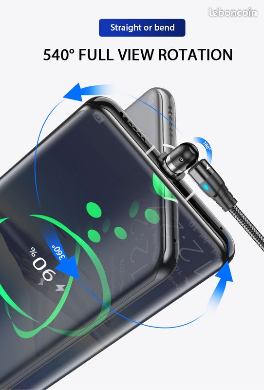 Câble USB 1m magnétique articulé 360° + 180° type-C pour charger samsung Xiaomi avec embout pivotant (image 5)
